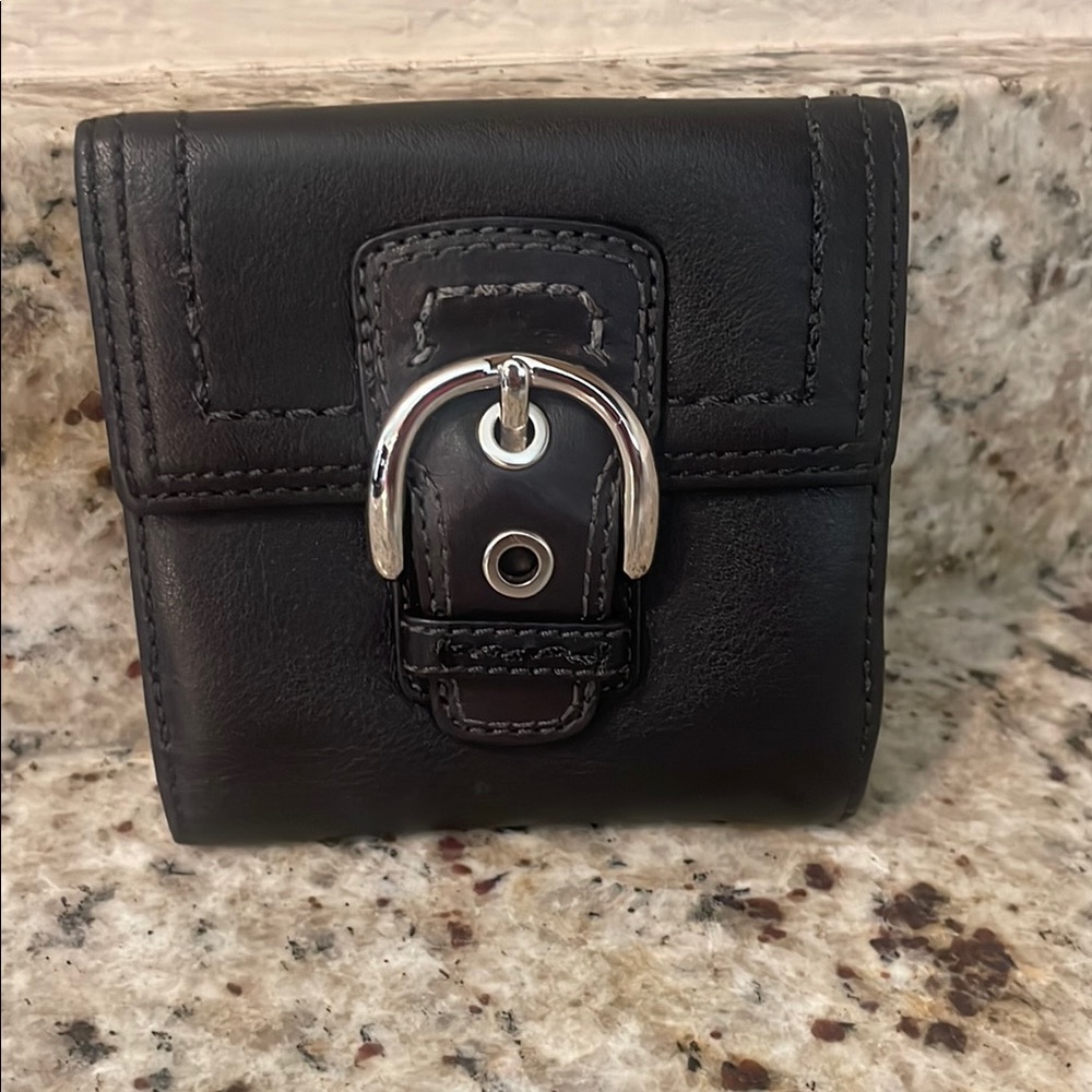 Coach Black Leather Wallet with Silver Buckle